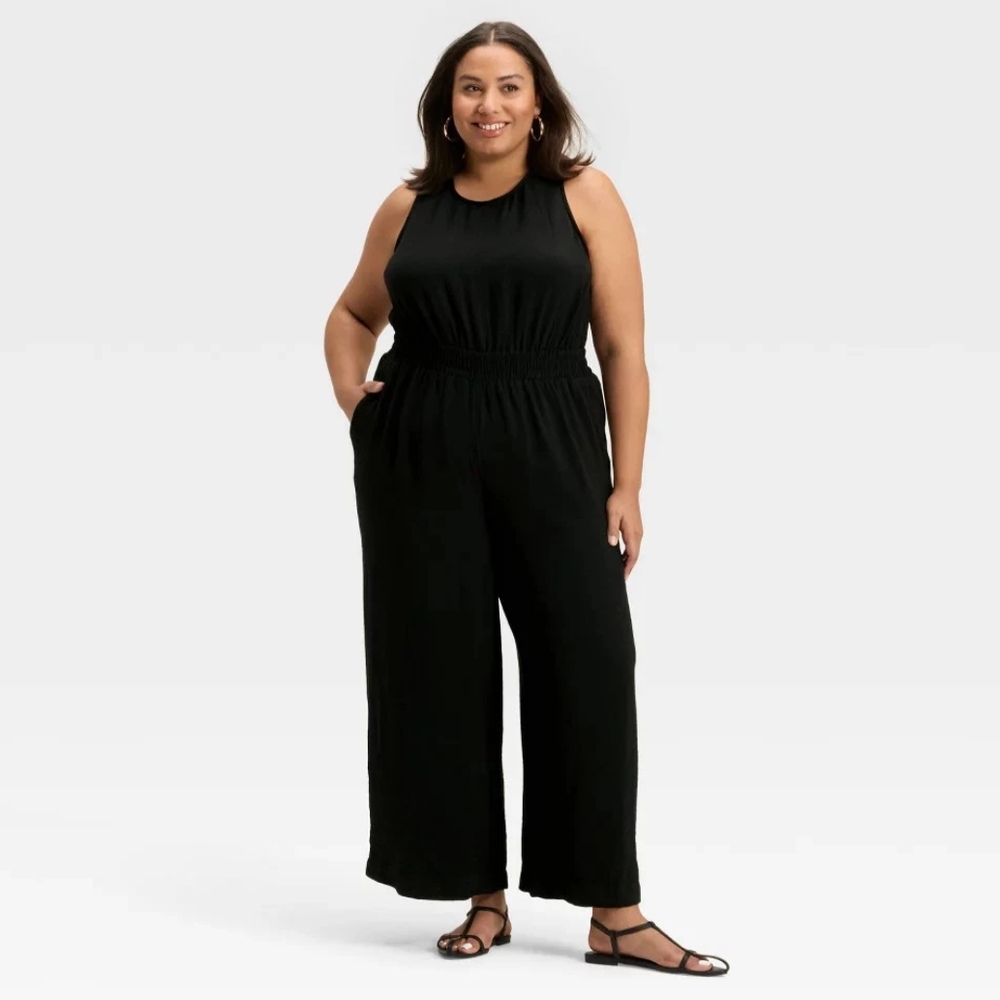 NWT Black Sleeveless Gauze Jumpsuit Size 3X